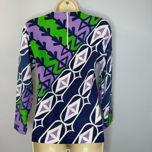 Helen Sue Vintage 1960/70's All Over Print Psychedelic Knit Nylon Sweater Top M - Picture 8 of 8